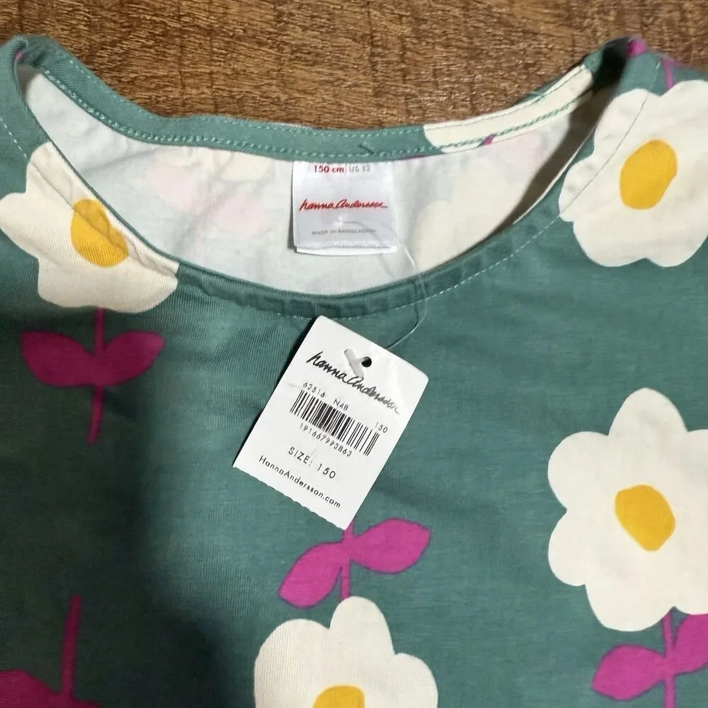 Hanna Anderson Dress US 12 Floral Long Sleeve Swing Cotton Pockets New